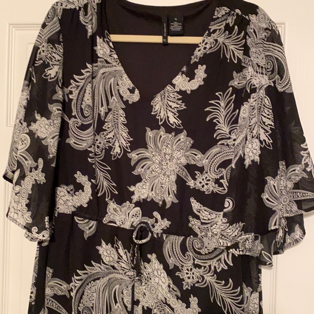 Black and white paisley maxi dress with sleeves